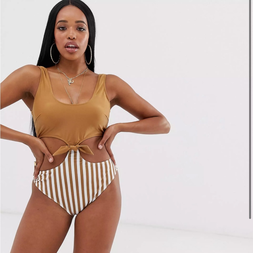 ASOS Peek + Beau Fuller Bust Exclusive Striped One Piece Eco Cut Out Swimsuit